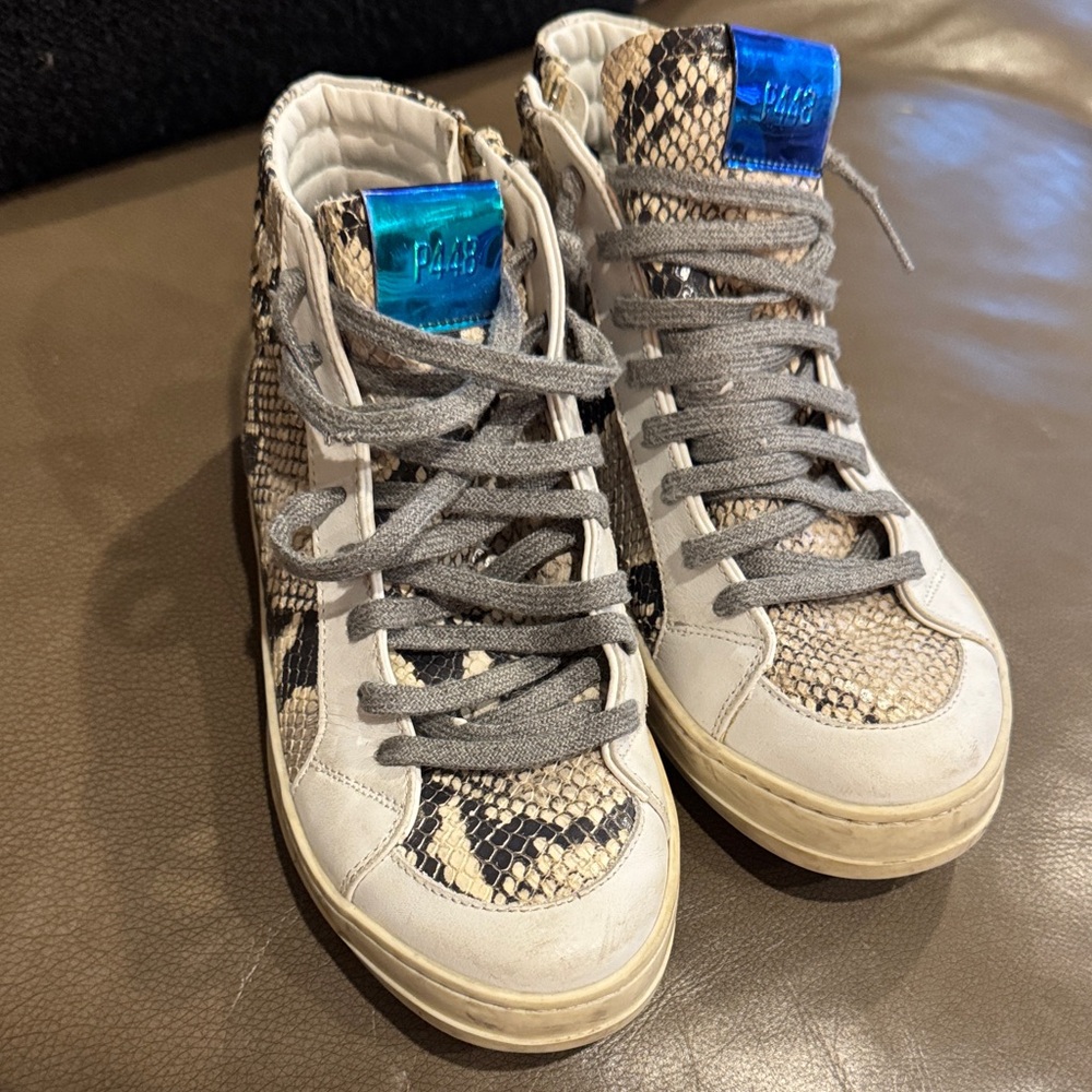 P448 High-Top Sneakers with Snake Print and Blue Accent